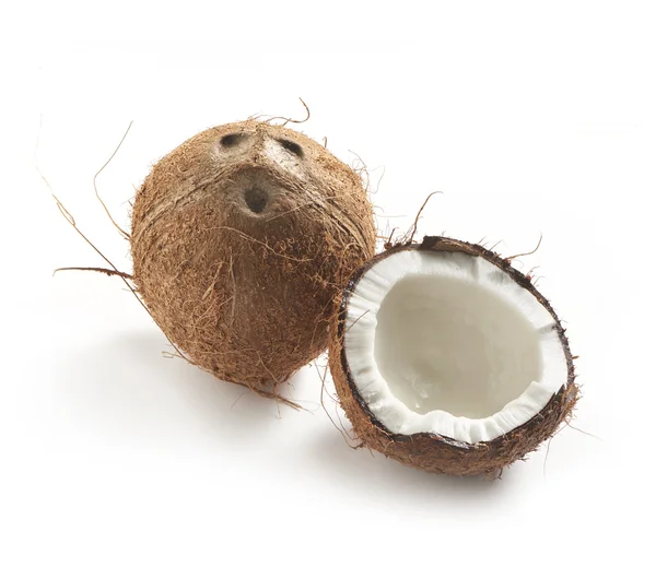 Cocco intero e mezzo su fondo bianco — Foto Stock