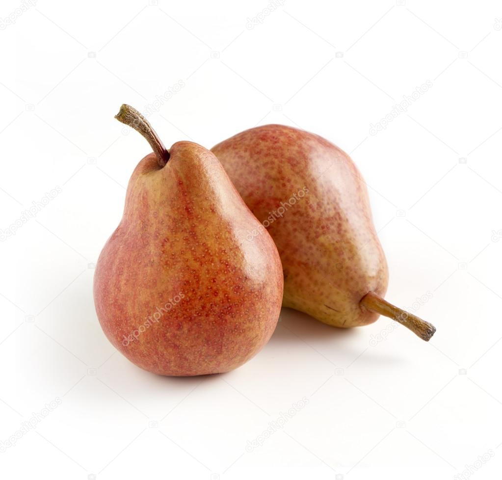 Pair of Red Pears on White Background