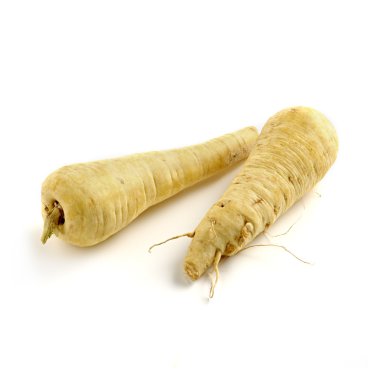 Two whole fresh white parsnips clipart
