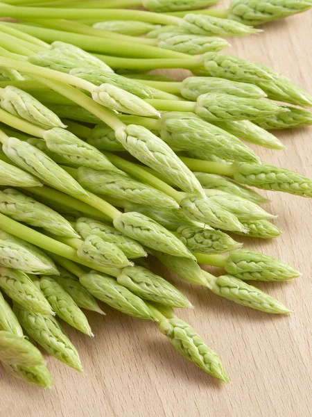 Verse asperges Spears op houten achtergrond — Stockfoto