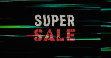 Kara Cuma, çarpıtılmış ve bozulma etkisi 3 boyutlu resimleme. Alışveriş işi, satış promosyonu, indirim ve perakende konsepti. Gürültülü retro TV tarzı arkaplan.