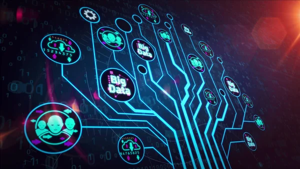 Big Data Technology Digital Analysis Artificial Intelligence Science Industry Symbols — Foto de Stock