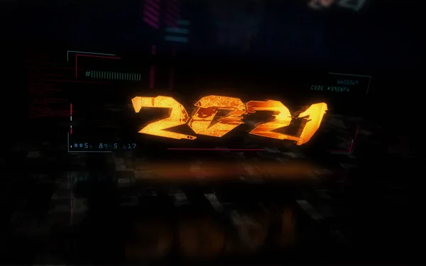 2021 Year Futuristic Cyberpunk Style Concept Illustration Modern Abstract Hologram — Stok Foto