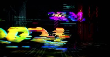 2021 yıllık fütürist siber punk tarzı döngü konsepti animasyonu. Sanal şehirde kusursuz, döngüsüz bir uçuş. Modern soyut 3D canlandırma girişi.