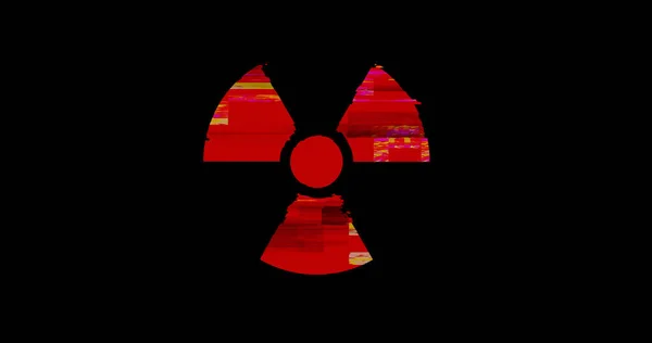 Nuclear radiation symbol and danger distorted text on damage retro tv background. Abstract concept of atomic radioactive alert with noise and glitch effect rendering illustration.