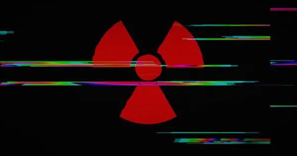 Símbolo Radiación Nuclear Peligro Distorsionaron Texto Fondo Televisión Retro Daño —  Fotos de Stock