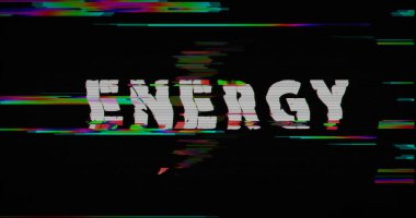 Enerji uyarı sembolü, hasar retro televizyon arkaplanındaki metni bozdu. Elektrik şimşeğinin soyut konsepti, güç teknolojisi ve gürültü ve hata efektli flaş ikonu resimleme.
