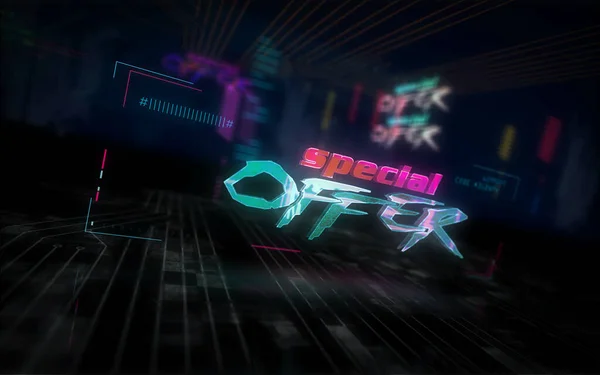 Sonderangebot Futuristische Illustration Cyberpunk Stil Modernes Abstraktes Hologramm Intro Mit — Stockfoto