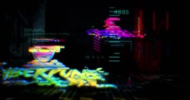 Gelecekçi siber punk tarzı döngü animasyonu. Sanal şehirde kusursuz, döngüsüz bir uçuş. Modern soyut 3D sunum. Siber Suçlar, Dark Web oyunu ve gelecekteki oyun gecesi konsepti.