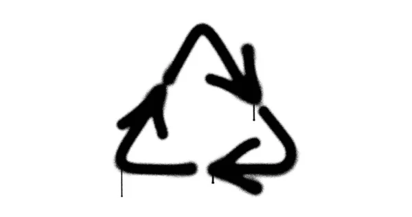 Geri dönüşüm sembolü spreyi izole edilmiş. Graffiti ekoloji, geri dönüşüm, çevre ve temiz toprak işareti sanatı. Hava fırçası boyası. Şehir soyut sanat eserleri. Alfa kanalı siyah ve beyaz.