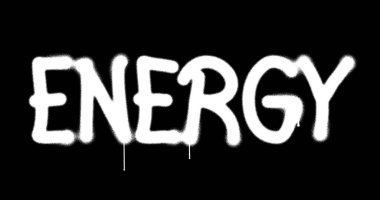 Enerji işareti spreyi izole edilmiş. Graffiti konsepti sanat gücü, pozitif tutum ve canlılık simgesi. Hava fırçası boyası. Şehir soyut sanat eserleri. Alfa kanalı siyah ve beyaz.