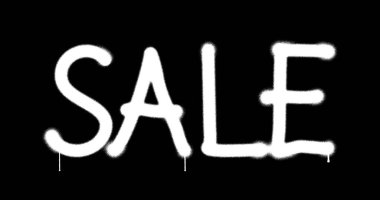 Satış tabelası spreyi izole edilmiş. Graffiti konsepti sanat mesajı. Hava fırçası boyası. Şehir soyut sanat eserleri. Alfa kanalı siyah ve beyaz.