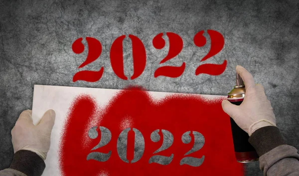 2022 Años Signo Spray Pintado Pared Hormigón Icono Arte Conceptual — Foto de Stock
