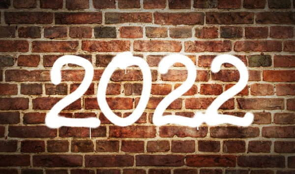 2022 Jaar Teken Spray Geschilderd Bakstenen Muur Graffiti Kunst Concept — Stockfoto