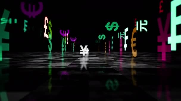 Valuta Szöveg Zökkenőmentes Hurkolható Elvont Animáció Loop Koncepció Dollár Euró — Stock videók