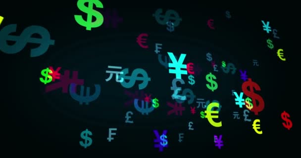 Moneda Dólar Euro Yen Concepto Bucle Abstracto Libra Esterlina Franco — Vídeo de stock