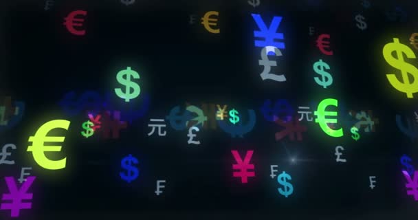 Концепция Валютного Доллара Евро Йены Абстрактного Цикла Фунт Стерлингов Швейцарский — стоковое видео