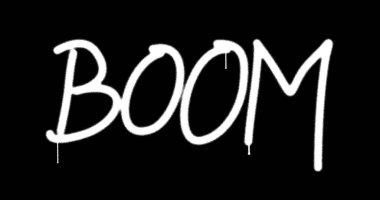 Bum sprey boyayla boyanmış yazı izole edilmiş. Çizgi roman sanatının graffiti konsepti. Hava fırçası boya metni. Şehir soyut sanat eserleri. Alfa kanalı siyah ve beyaz.