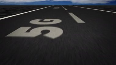 Yol üzerinde 5G mesajı. Mobil, iot, iletişim, internet ve ağ gibi soyut döngü kavramları. Kusursuz döngü 3D animasyon. Caddenin karşısına geçiyor..