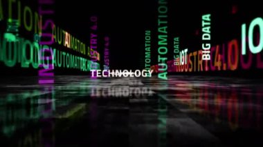 Endüstri 4.0 metin dikişsiz 3D soyut animasyon. Teknoloji ve otomasyon döngüsü kavramı.