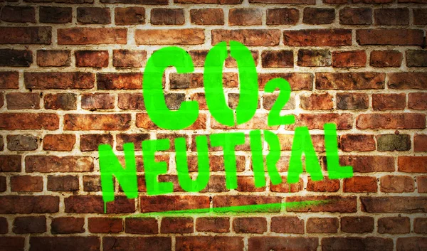 Co2 Climat Neutre Environnement Écologie Inscription Peinte Sur Mur Briques — Photo