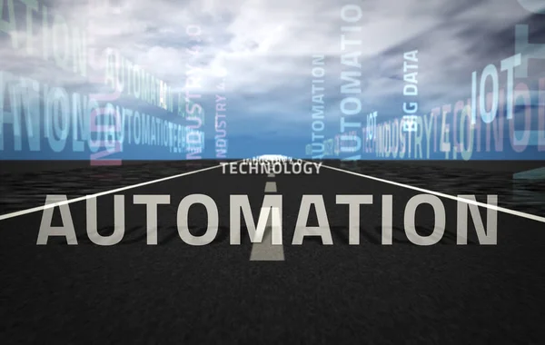 工业4 0技术与自动化抽象概念彩色文字3D图解 — 图库照片