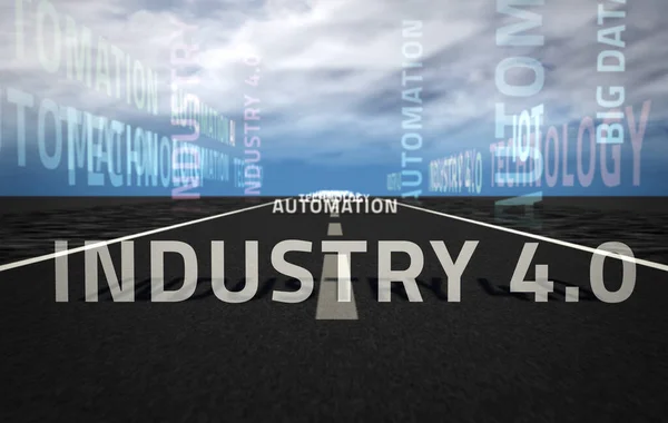 工业4 0技术与自动化抽象概念彩色文字3D图解 — 图库照片