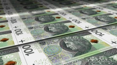 Polonyalı Zloty para baskı 3D illüstrasyon. PLN, Polonya 'da finans, ekonomi krizi, enflasyon ve iş dünyasının arka plan kavramını basıyor.