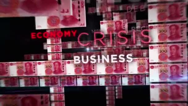 Renminbi Money Loop Animation Camera Flying Cny Banknotes Finance Economy — Stock Video
