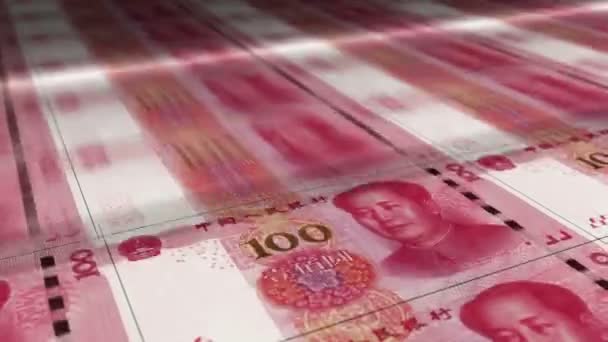 人民元のお金シート印刷 Cny銀行券ループ印刷 中国の金融 経済危機 インフレ ビジネスのシームレスでループ化された背景概念 — ストック動画