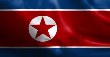 Kuzey Kore bayrak sallıyor. Rüzgarda dalgalanan Kore bayrağı pürüzsüz ve döngülü animasyon.