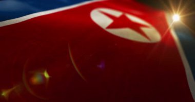 Kuzey Kore bayrak sallıyor. Rüzgarda dalgalanan Kore bayrağı pürüzsüz ve döngülü animasyon.