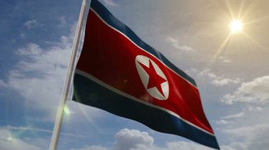 Kuzey Kore bayrak sallıyor. Rüzgarda dalgalanan Kore bayrağı pürüzsüz ve döngülü animasyon.