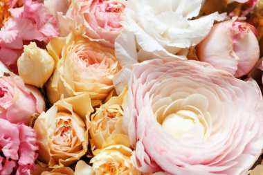 Pastel pembe ve sarı güller arka plan.