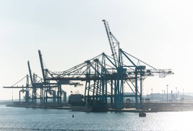 Göteborg, İsveç - 24 Haziran 2021: Skandiahamnen 'de konteyner vinçleri.