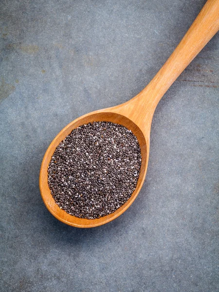 Výživné chia semen v vařečka složek potravin Dieta. — Stock fotografie