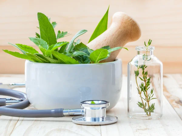 Alternative health care concept. Fresh herbs green mint ,rosemar