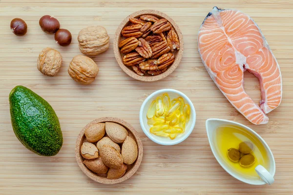 Selection food sources of omega 3 and unsaturated fats. Super fo — Stock Photo, Image