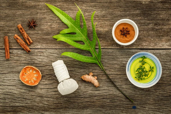 Гілка листя папороті з натуральними спа інгредієнтами сушених індійських б — стокове фото