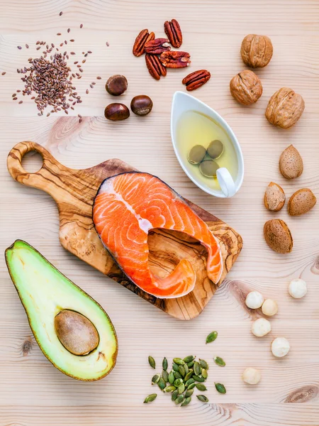 Selection food sources of omega 3 and unsaturated fats. Super fo — Stock Photo, Image