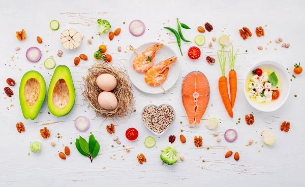 Dieta Chetogenica Basso Contenuto Carboidrati Concetto Ingredienti Una Sana Selezione — Foto Stock