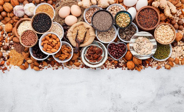 Ingrediënten Voor Selectie Van Gezonde Voedingsmiddelen Het Concept Van Superfoods — Stockfoto
