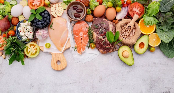 Concepto Dieta Baja Carbohidratos Cetogénicos Ingredientes Para Selección Alimentos Saludables — Foto de Stock