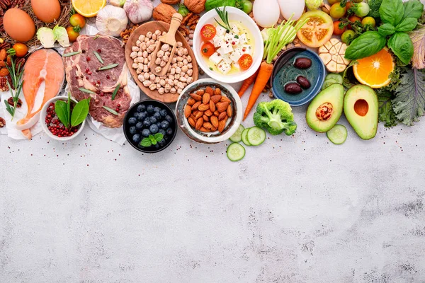 Concepto Dieta Baja Carbohidratos Cetogénicos Ingredientes Para Selección Alimentos Saludables — Foto de Stock