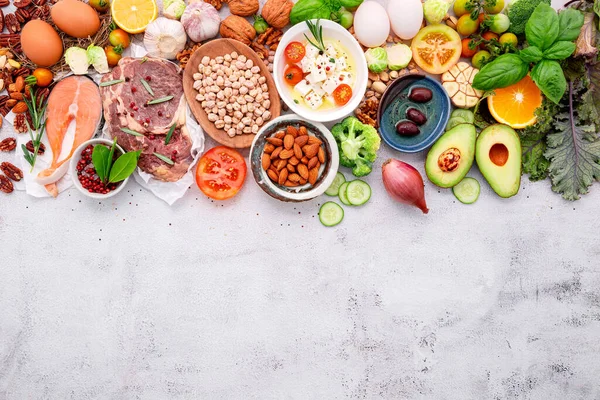 Concepto Dieta Baja Carbohidratos Cetogénicos Ingredientes Para Selección Alimentos Saludables — Foto de Stock