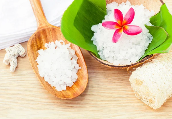 Ingrédients naturels du spa. - Ingrédients de sel de mer pour gommage et — Photo