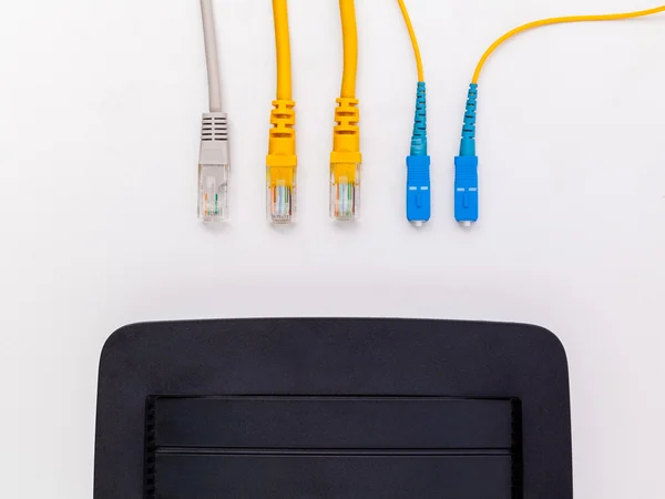 Above view of fiber optic connector with circuits board. — Stock Photo, Image