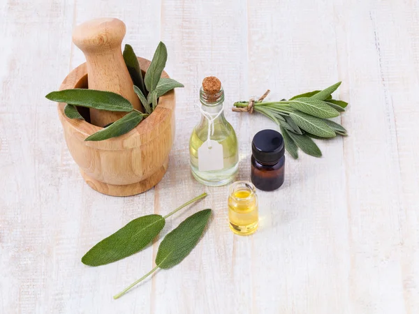 Natural Spa Ingredients  sage essential oil for aromatherapy. — Stock Photo, Image