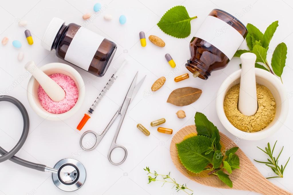 Herbal medicine VS Chemical medicine the alternative healthy car Stock