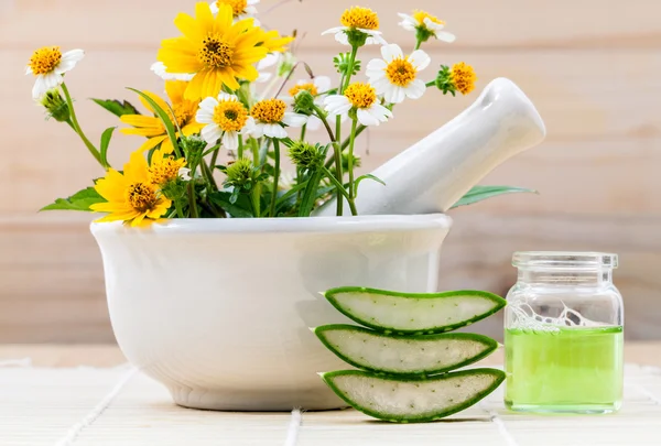 Alternatif sağlık taze bitkisel Aloe vera, petrol ve vahşi fl